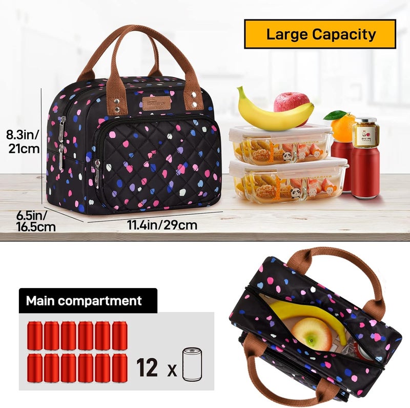Buringer HOMESPON Lunch Bag for Woman Man Adults with Front Pocket Insulated Lunch Tote Lunch Box Container for Work Picnic or Travel（Multi Dots） - Image 3